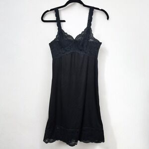 Vintage OLGA Black Lace Trim Full Slip Women Size 34 Lingerie Nightgown Elegant